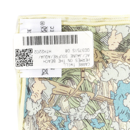 Hermes Silk On The Beach Scarf 90 Jaune Soufre Aqua 4 of 4