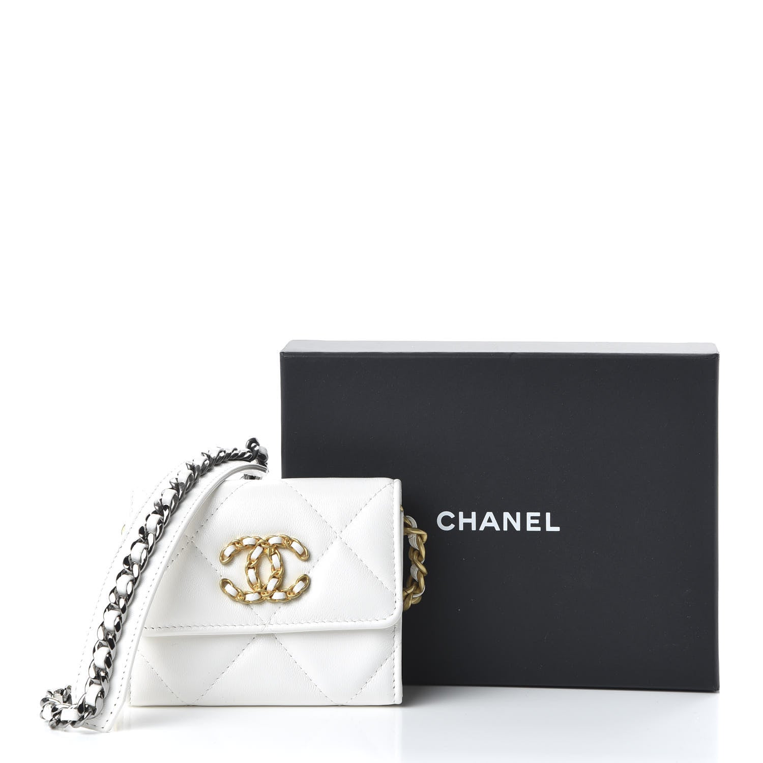 Chanel Lambskin Quilted 19 Flap Coin Purse With Chain White 12 of 12
