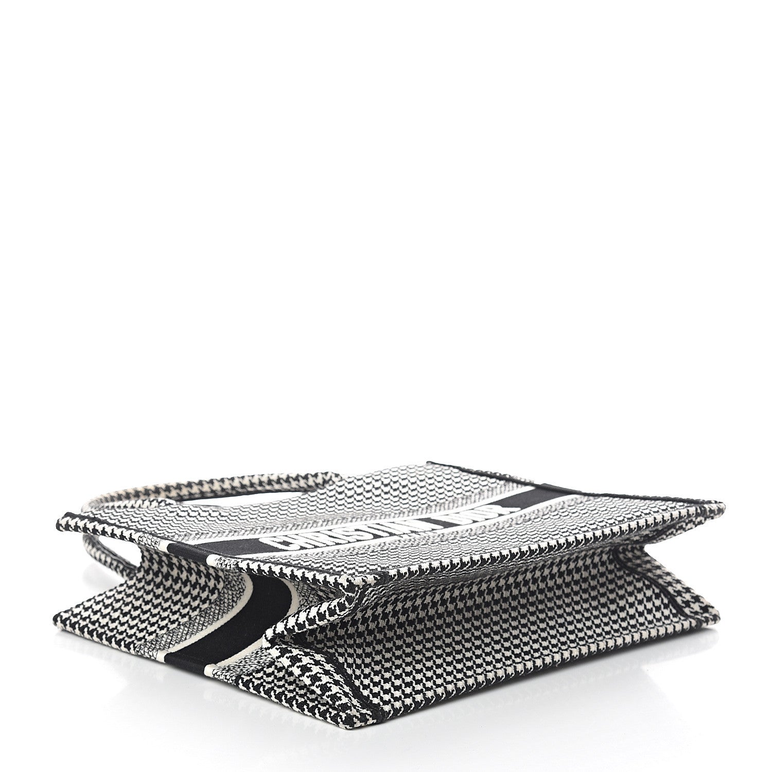 Christian Dior Canvas Houndstooth Embroidered Medium Book Tote Black White 3 of 8