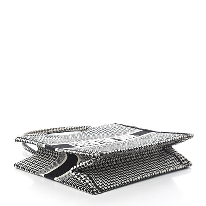 Christian Dior Canvas Houndstooth Embroidered Medium Book Tote Black White 3 of 8