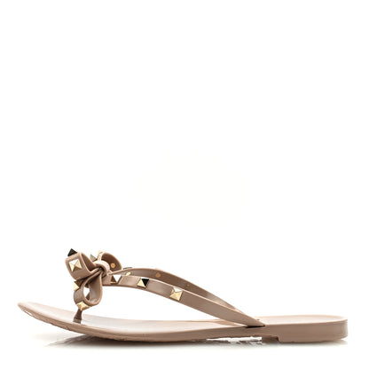 Valentino Garavani PVC Jelly Rockstud Bow Thong Sandals 39 Poudre 1 of 8