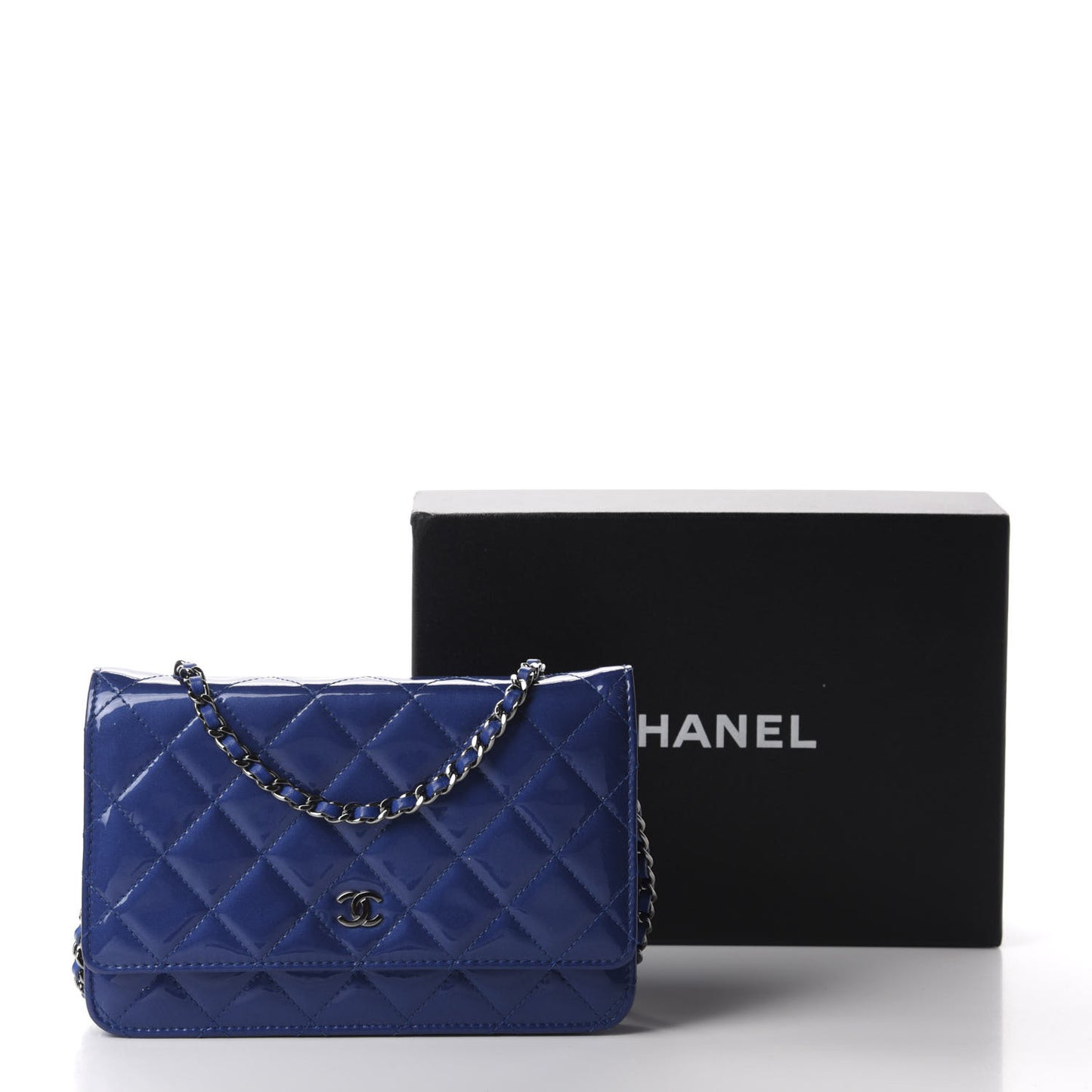 Patent Quilted Wallet On Chain WOC Blue