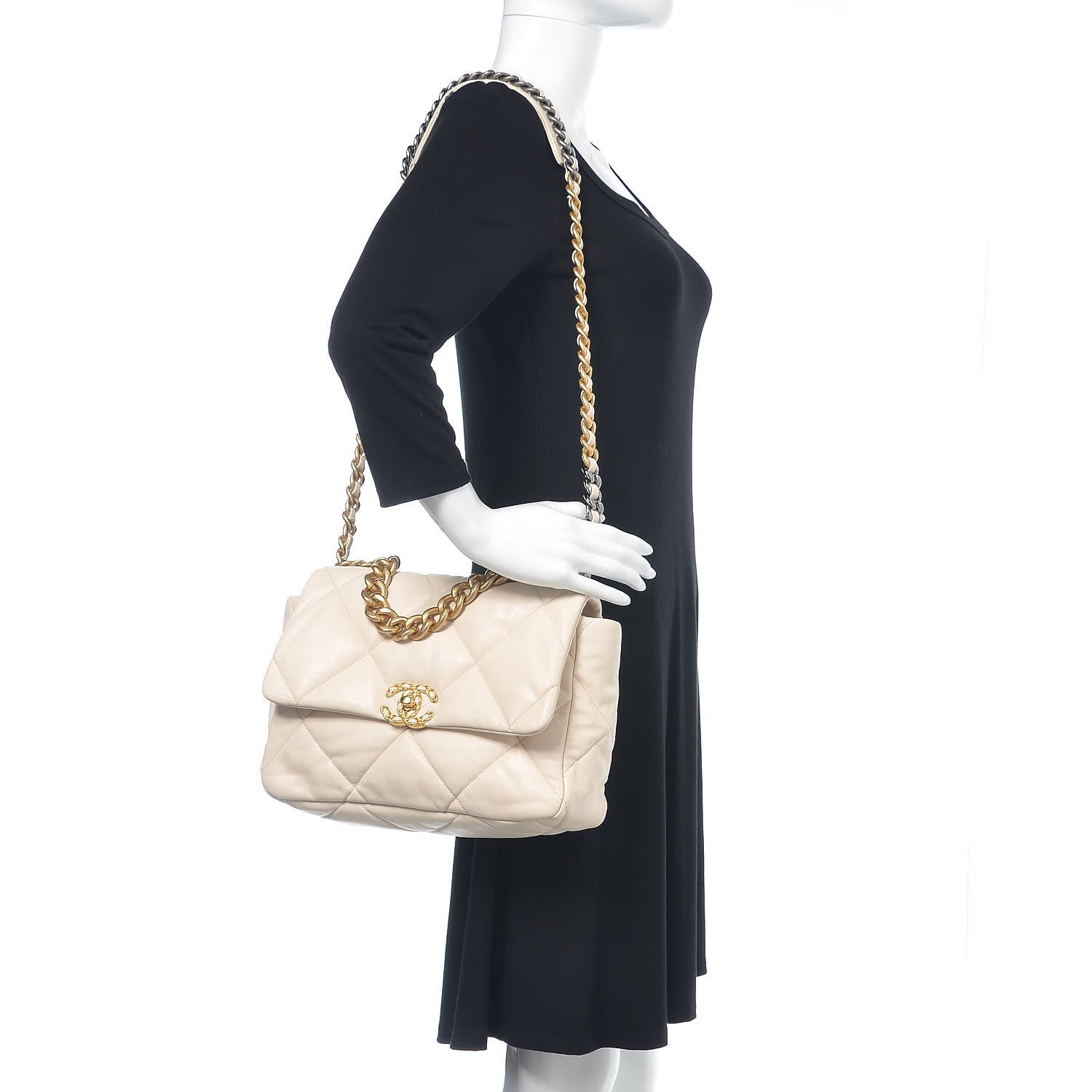 Chanel Lambskin Quilted Large 19 Flap Light Beige 2 of 9