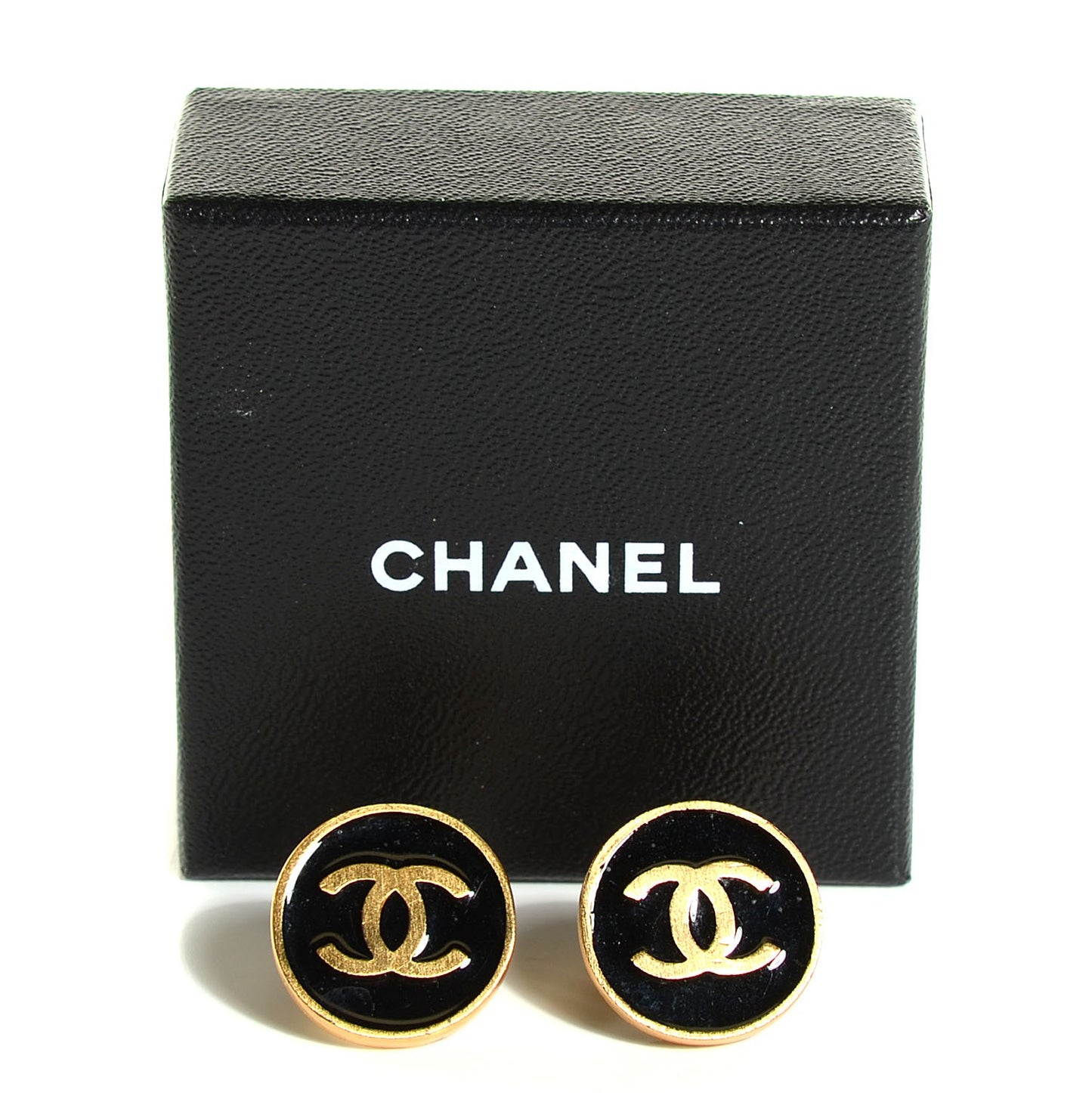 Enamel CC Clip On Earrings Black Gold