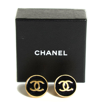 Chanel Enamel CC Clip On Earrings Black Gold 4 of 5