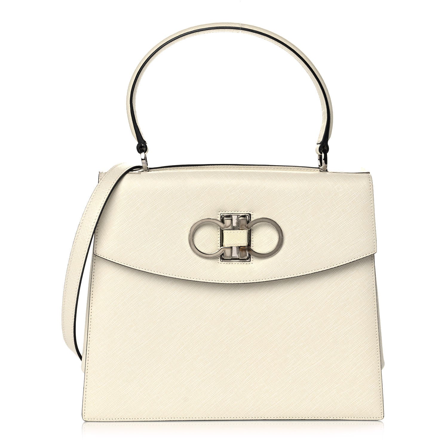 Salvatore Ferragamo Calfskin Gancini 2-Way Top Handle Bag Ivory 1 of 9