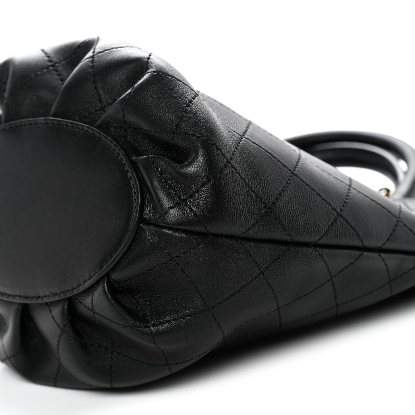 Lambskin Stitched Small Shopping Tote Black