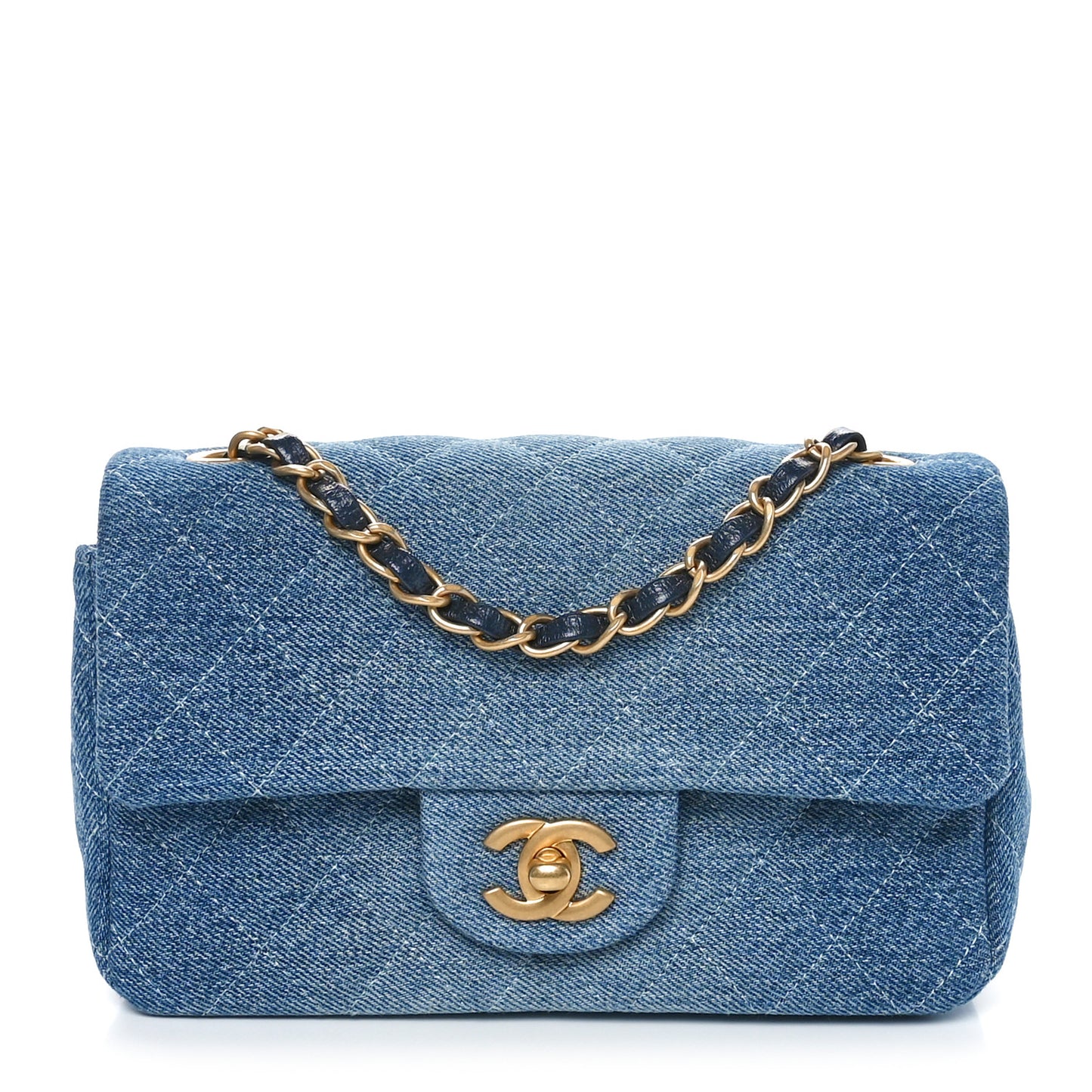 Washed Denim Quilted Mini Rectangular Flap Blue