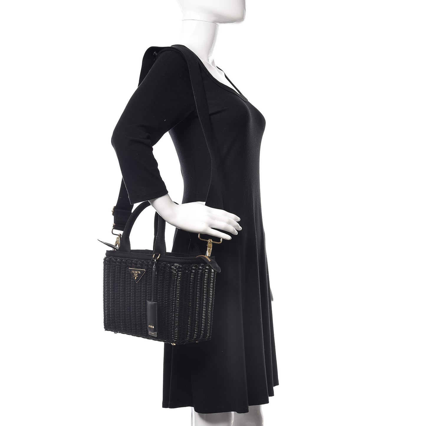 Wicker Canvas Shoulder Bag Black