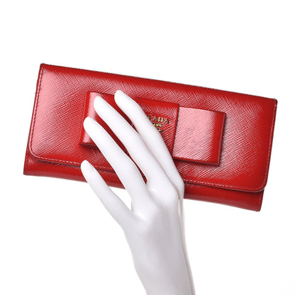 Prada Saffiano Vernice Bow Continental Wallet Rosso 2 of 9
