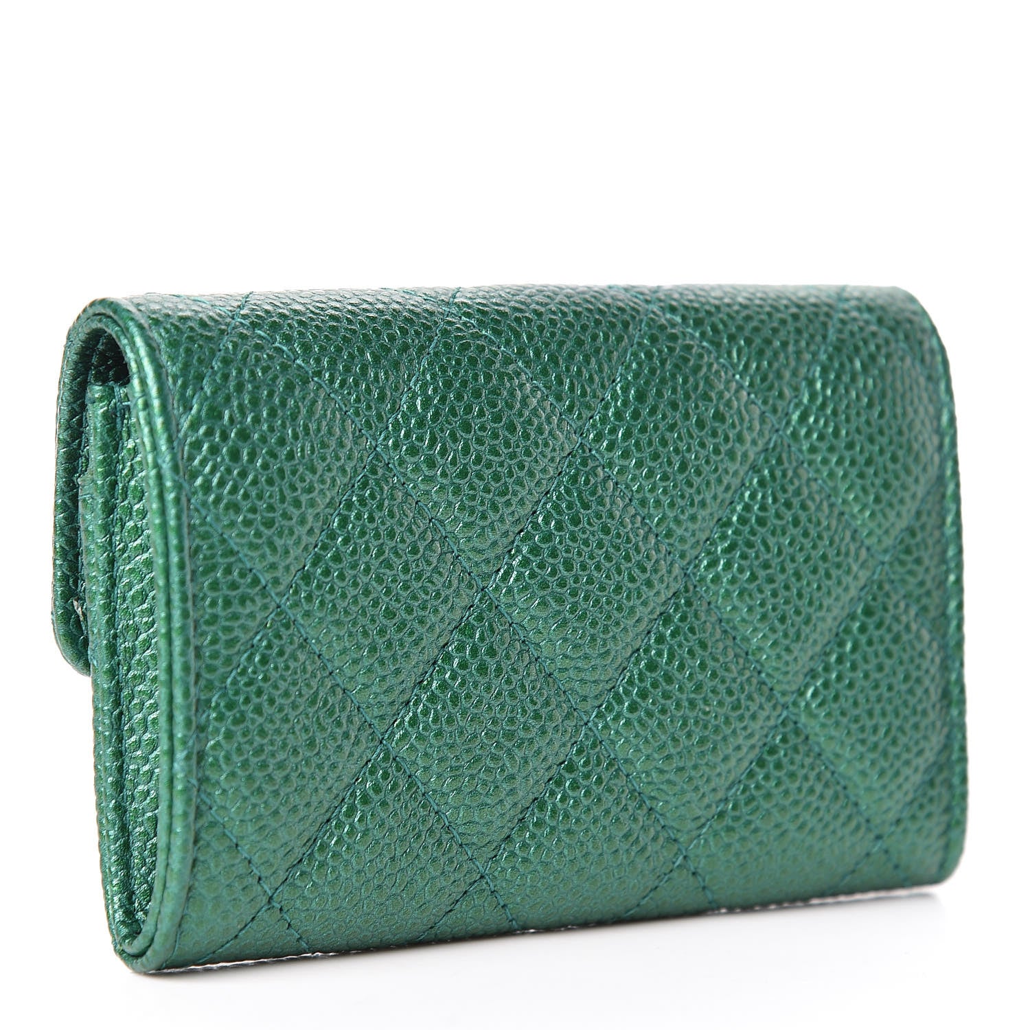 Chanel Metallic Caviar Quilted Flap Card Holder Green 3 of 9