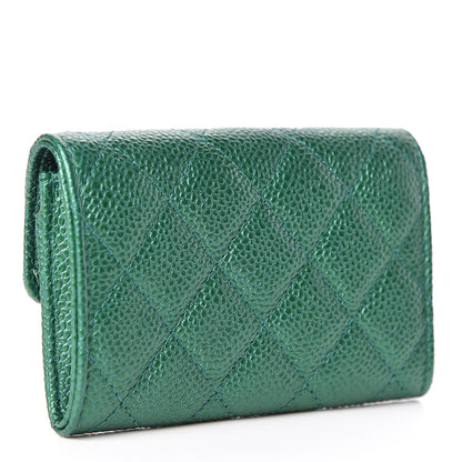 Chanel Metallic Caviar Quilted Flap Card Holder Green 3 of 9