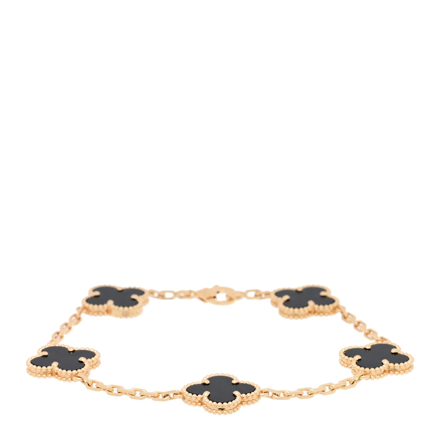 18K Yellow Gold Black Onyx 5 Motifs Vintage Alhambra Bracelet