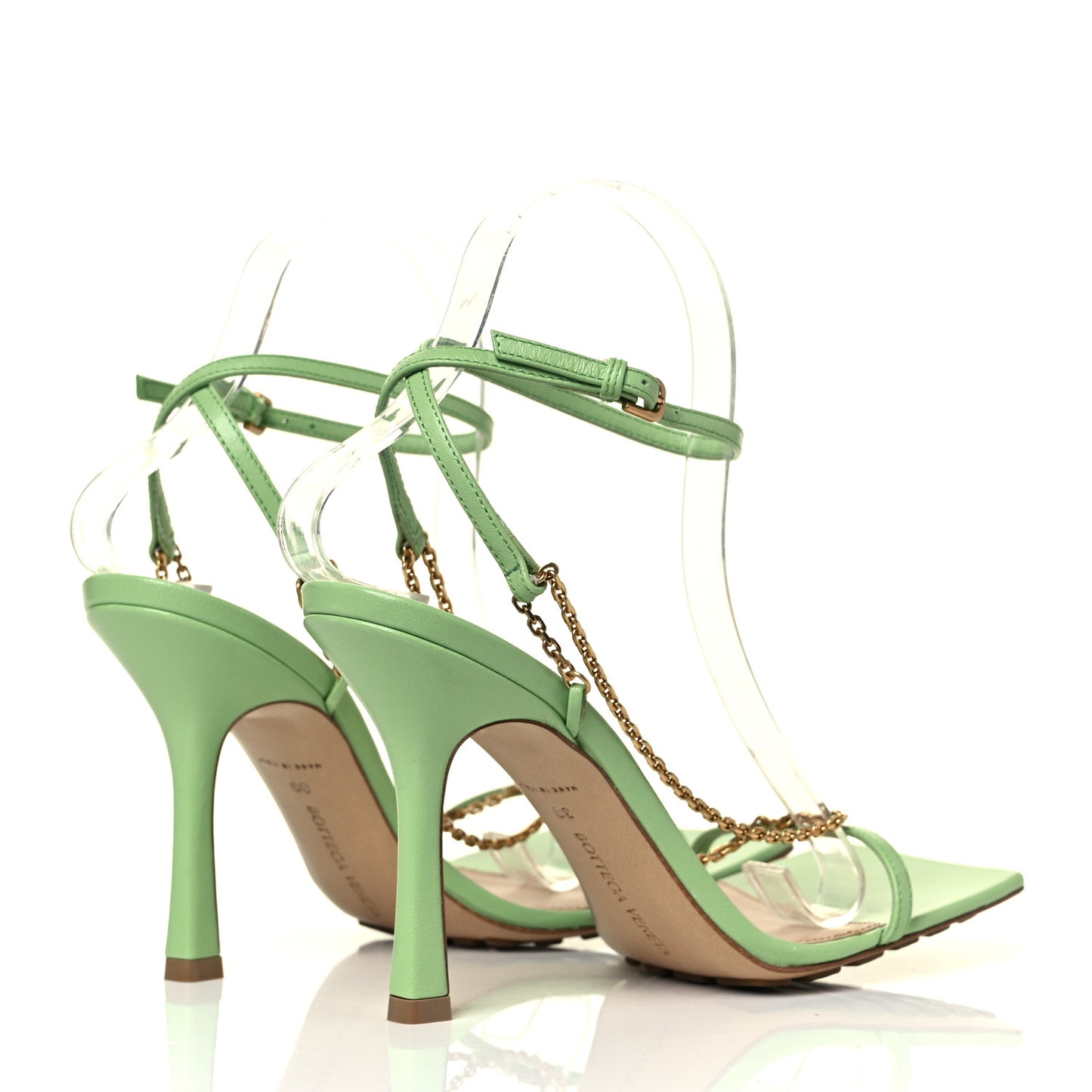 Lambskin Stretch Chain Strap 90mm Sandals 39 Pistachio