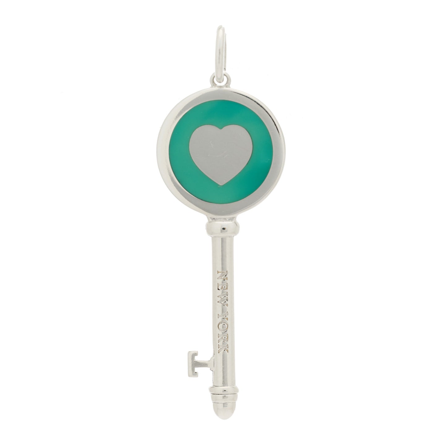 Sterling Silver Enamel Heart Key Pendant Blue