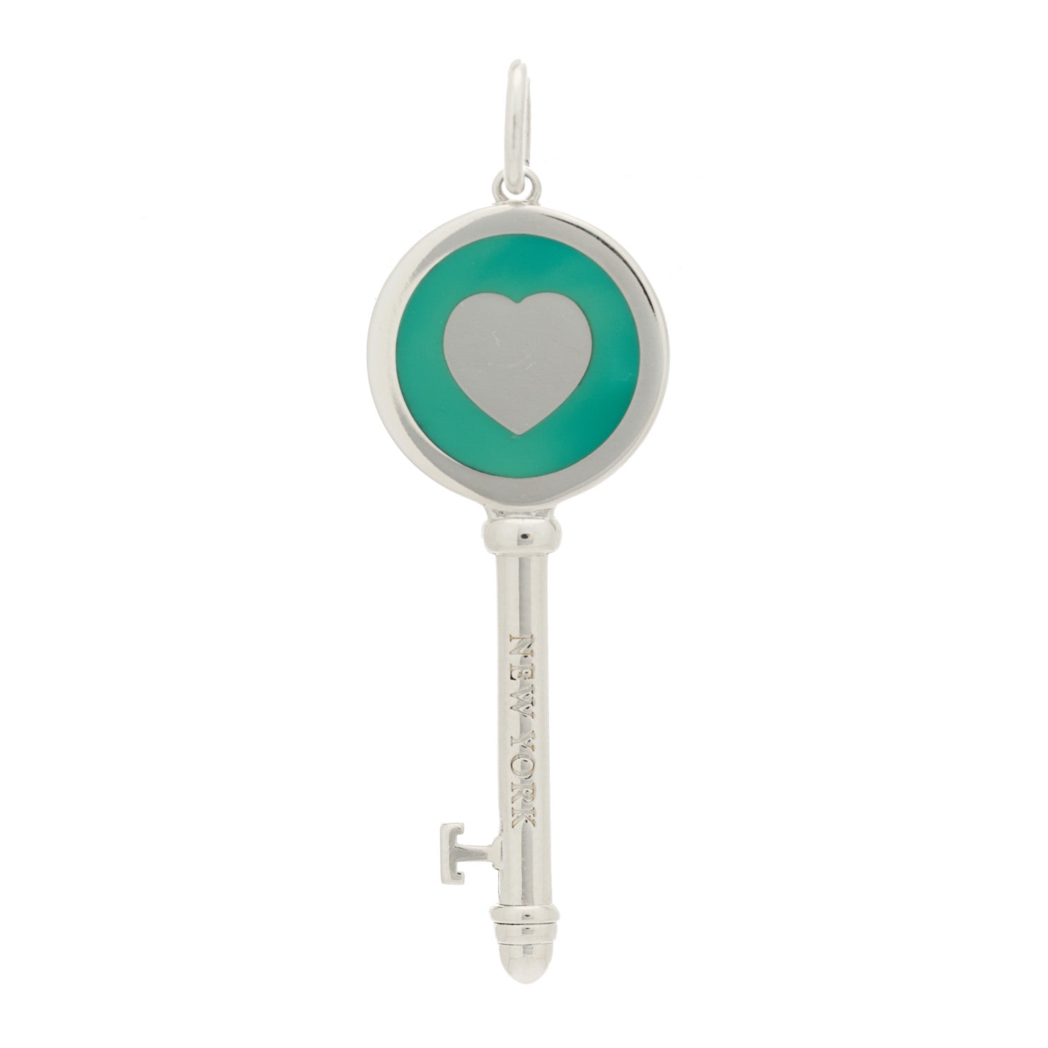 Tiffany Sterling Silver Enamel Heart Key Pendant Blue 2 of 4