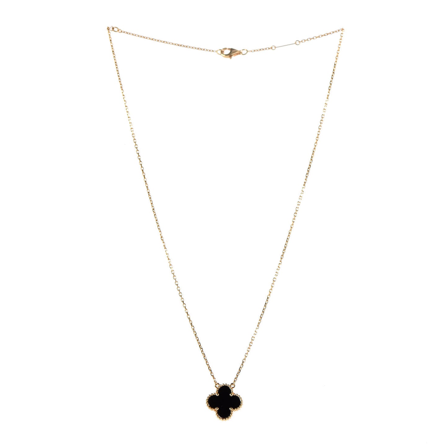 18K Yellow Gold Black Onyx Vintage Alhambra Pendant Necklace