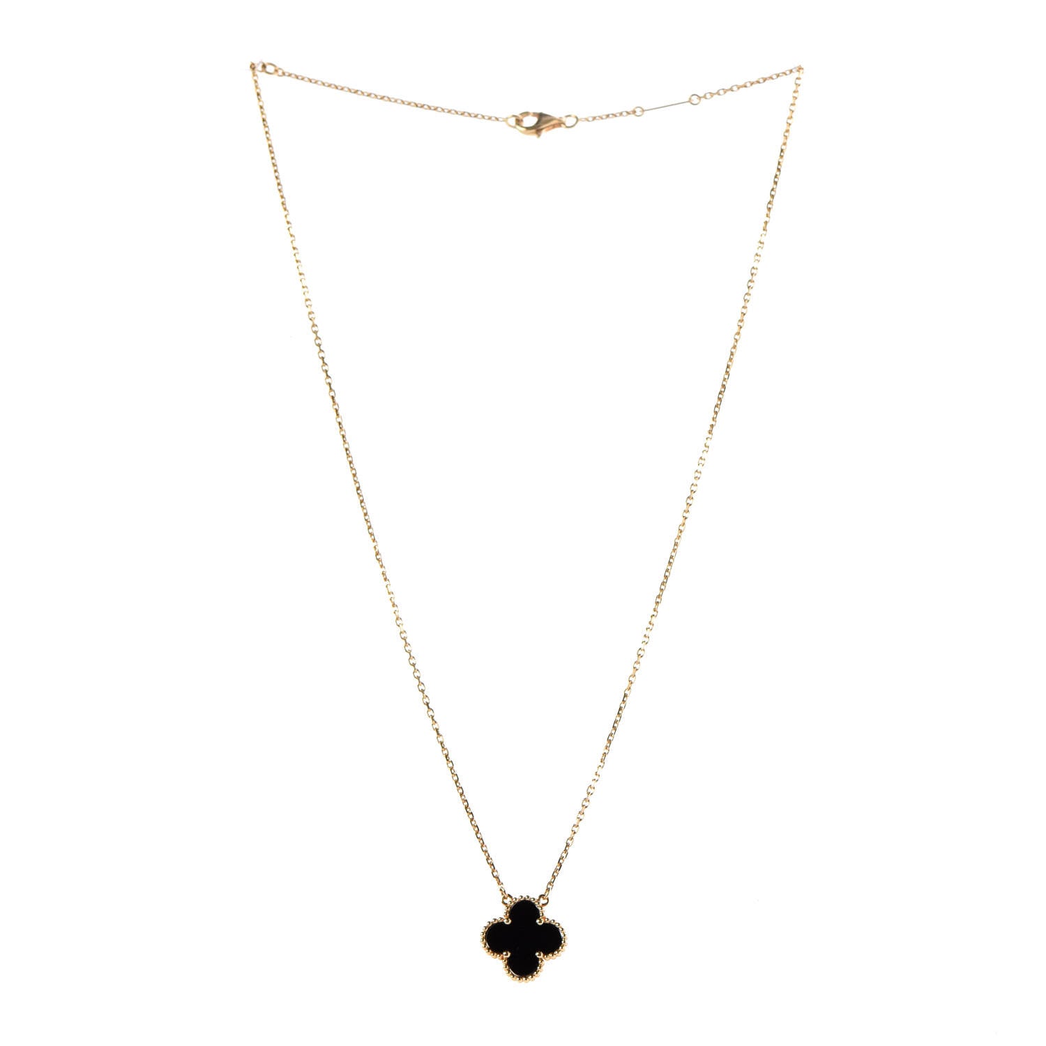 Van Cleef & Arpels 18K Yellow Gold Black Onyx Vintage Alhambra Pendant Necklace 3 of 6