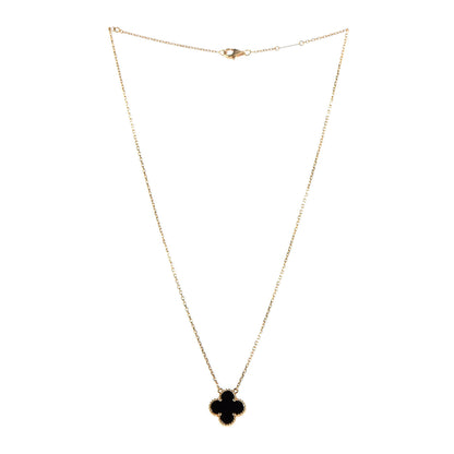 Van Cleef & Arpels 18K Yellow Gold Black Onyx Vintage Alhambra Pendant Necklace 3 of 6