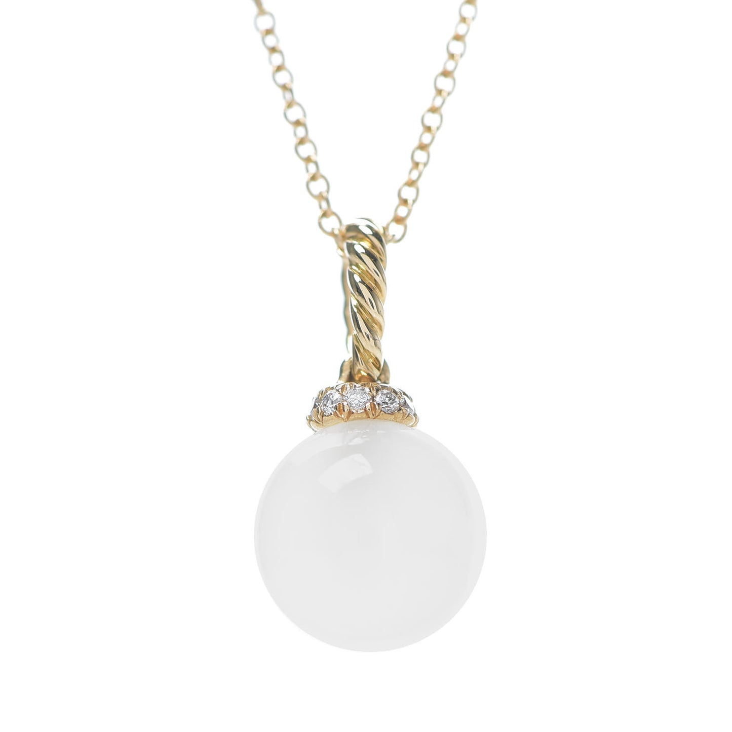 18K Yellow Gold White Moonstone 9mm Diamond Solari Pendant Necklace