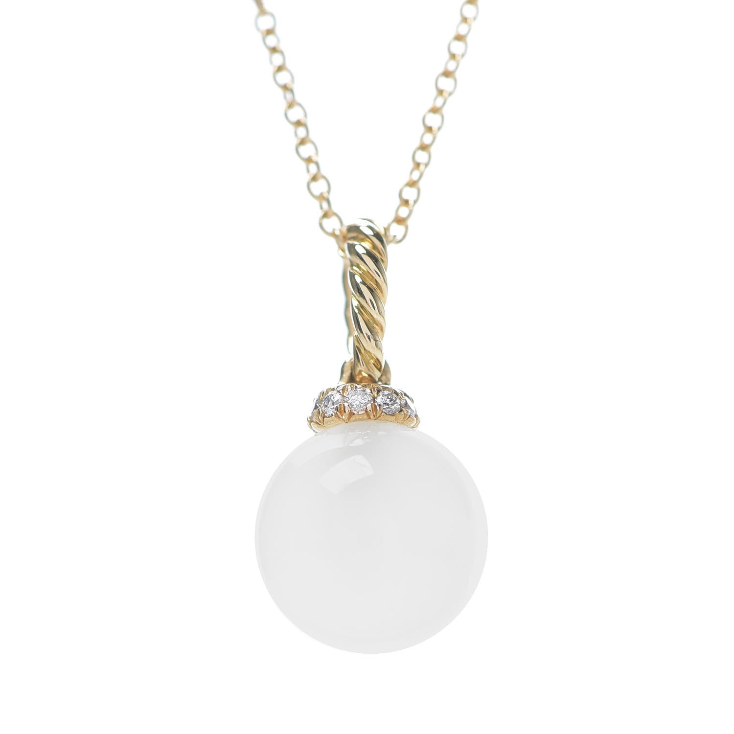 David Yurman 18K Yellow Gold White Moonstone 9mm Diamond Solari Pendant Necklace 4 of 5