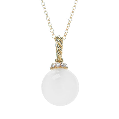 David Yurman 18K Yellow Gold White Moonstone 9mm Diamond Solari Pendant Necklace 4 of 5