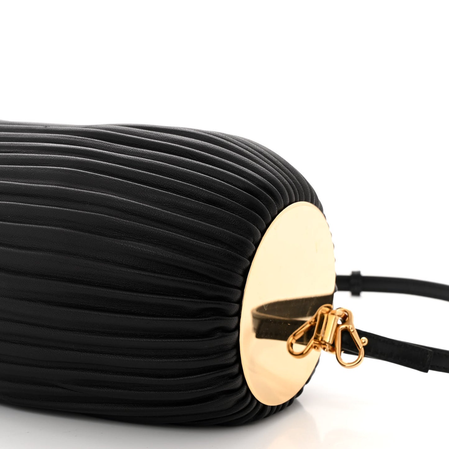 Lambskin Pleated Bracelet Pouch Shoulder Bag Black