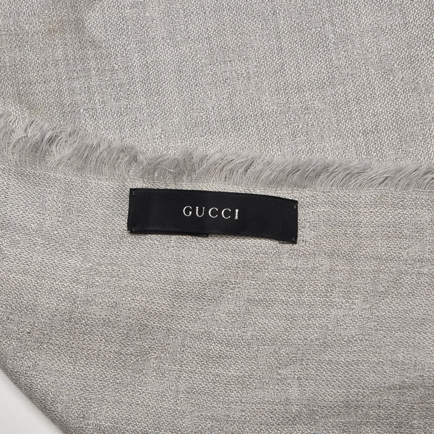 Silk Cotton GG Monogram Web Fringe Scarf Grey