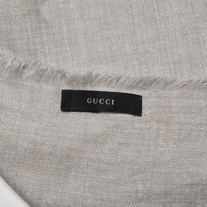 Gucci Silk Cotton GG Monogram Web Fringe Scarf Grey 6 of 6