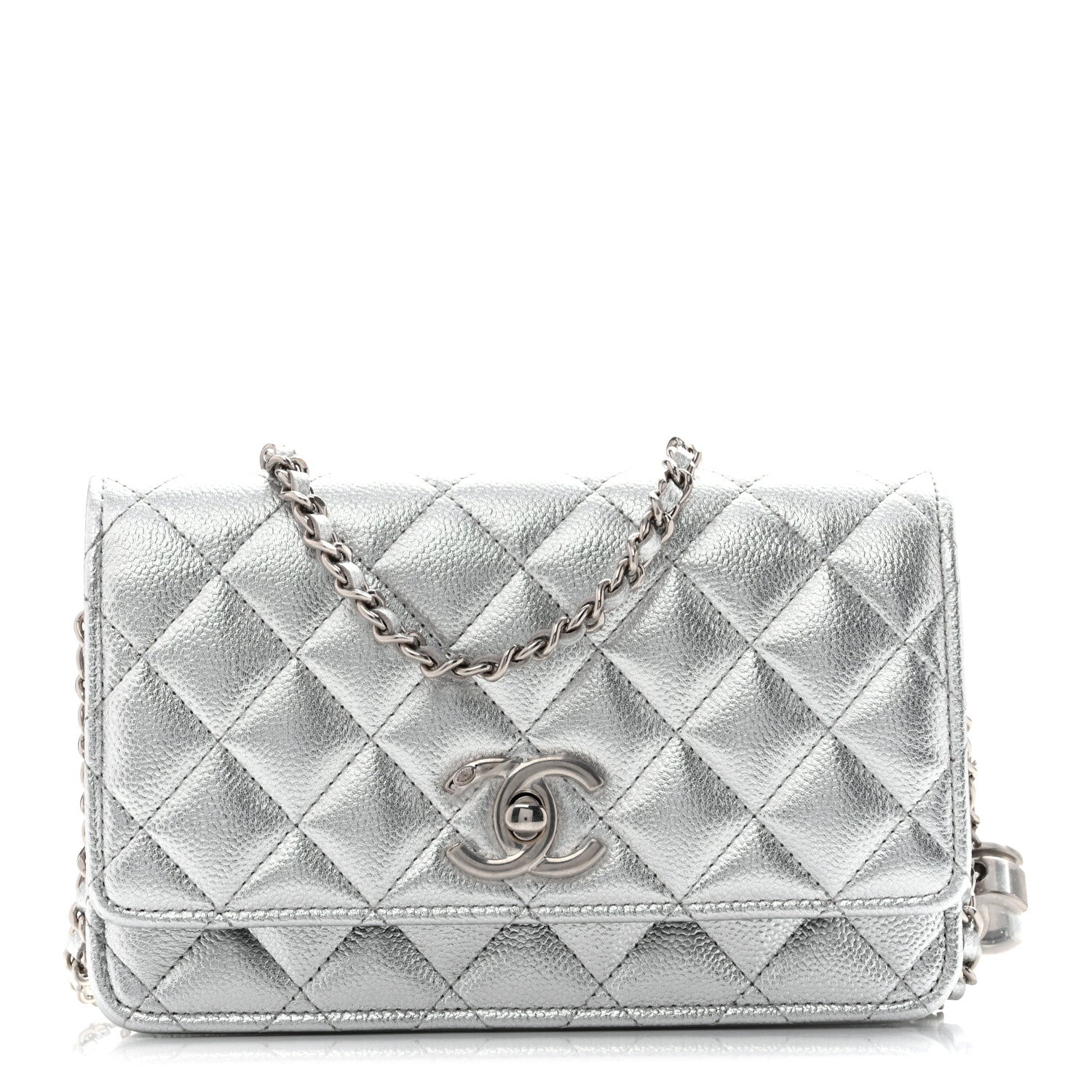 Chanel Metallic Caviar Quilted Wallet On Chain WOC Silver 1 of 13