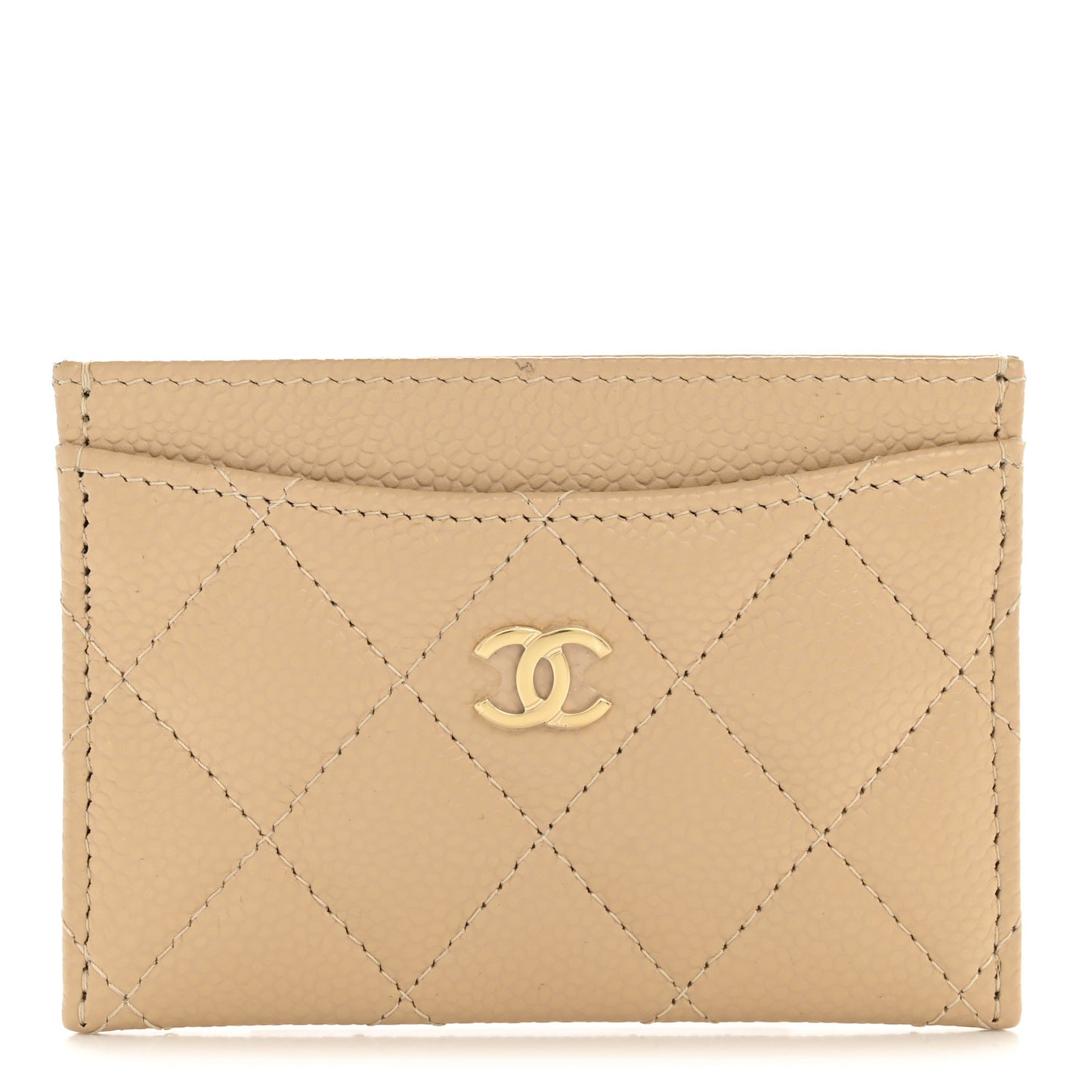 Caviar Quilted Card Holder Beige