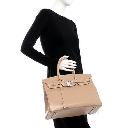 Hermes Tadelakt Guilloche Birkin 35 Argile 2 of 27