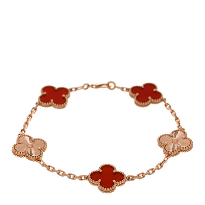 Van Cleef & Arpels 18K Rose Gold Carnelian 5 Motifs Guilloche Vintage Alhambra Bracelet 1 of 5