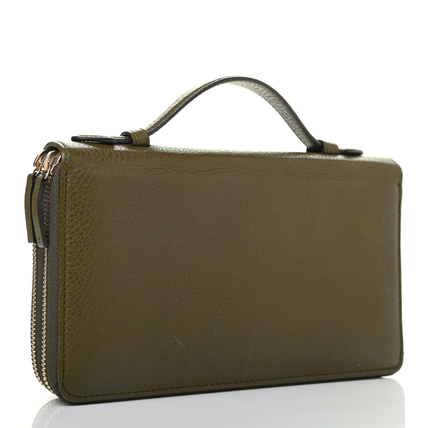Pebbled Calfskin Soho Travel Document Case Dark Green
