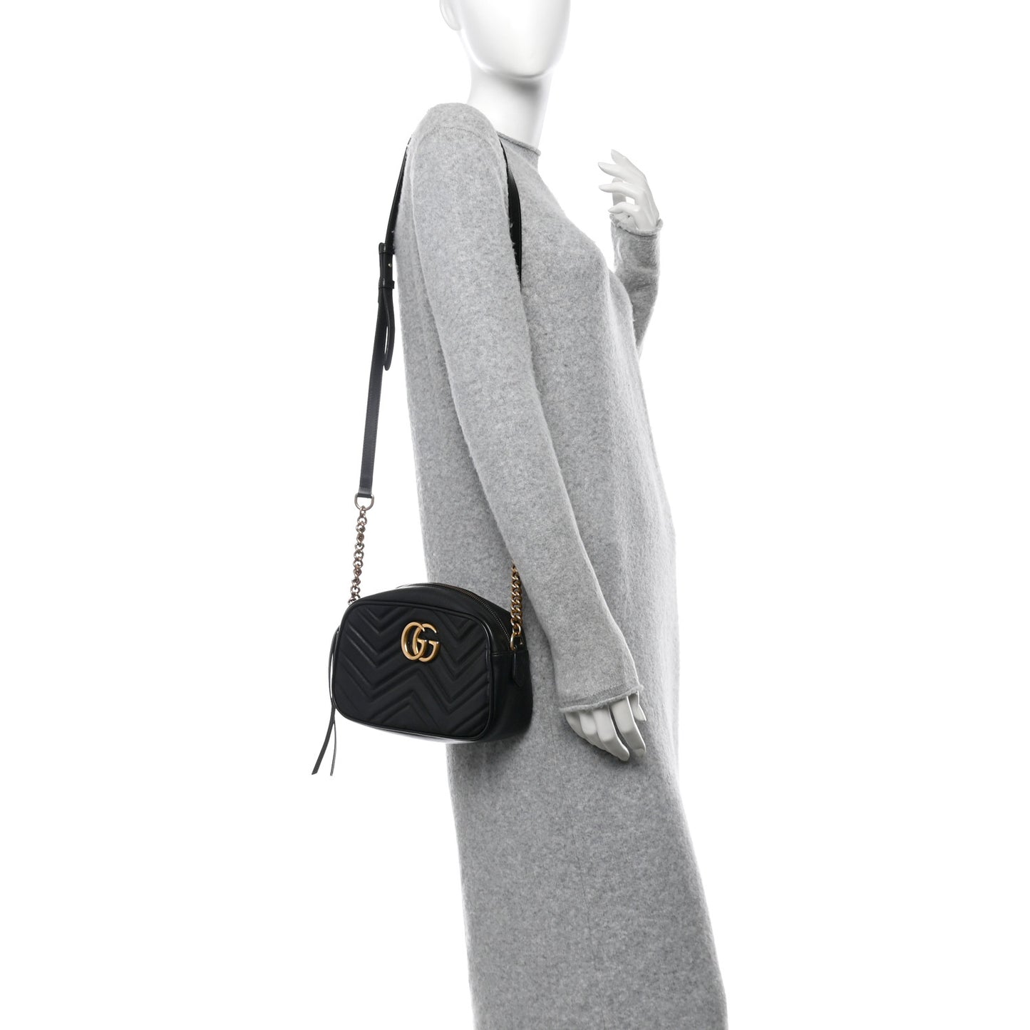 Calfskin Matelasse Small GG Marmont Chain Shoulder Bag Black