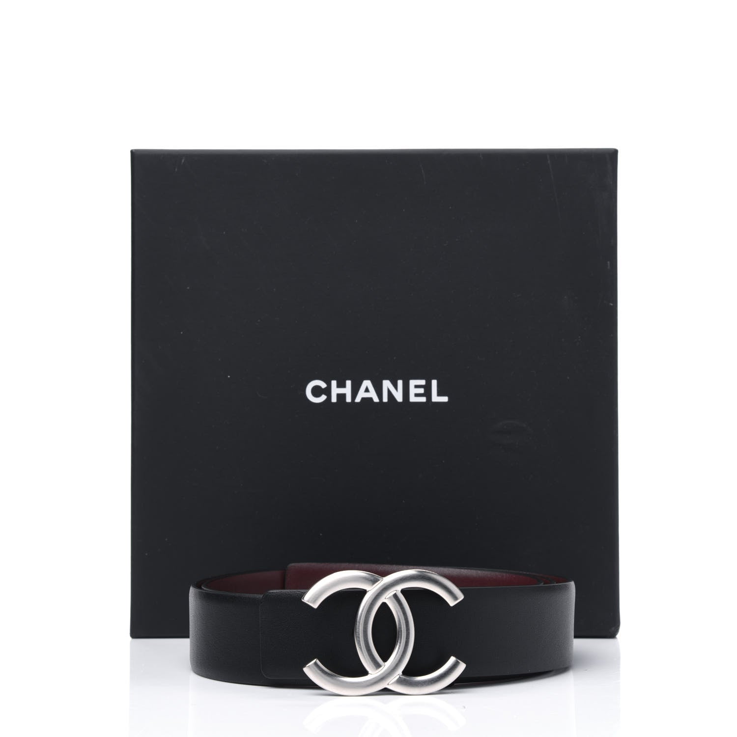 Chanel Calfskin CC Reversible Belt 85 34 Black Burgundy 5 of 5