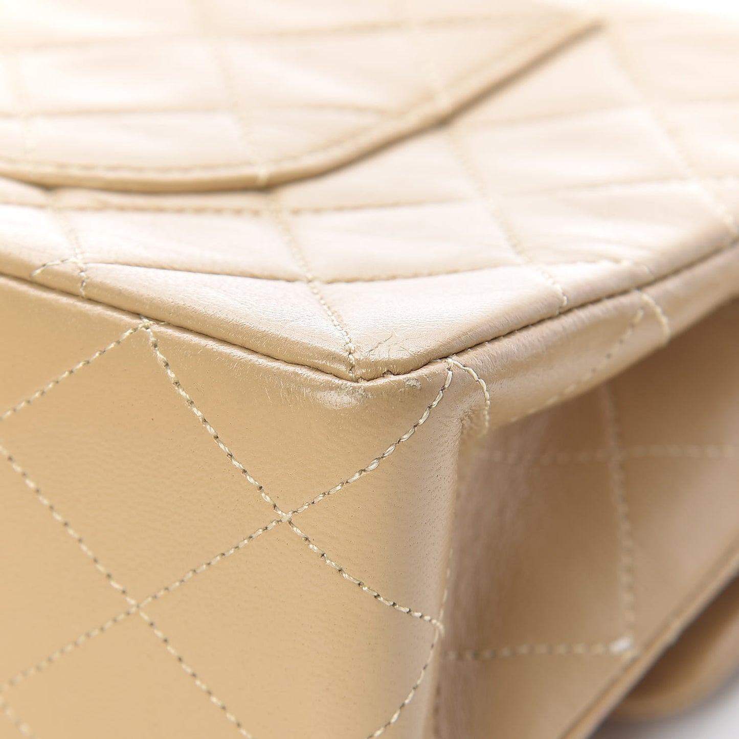 Lambskin Quilted Medium Double Flap Beige