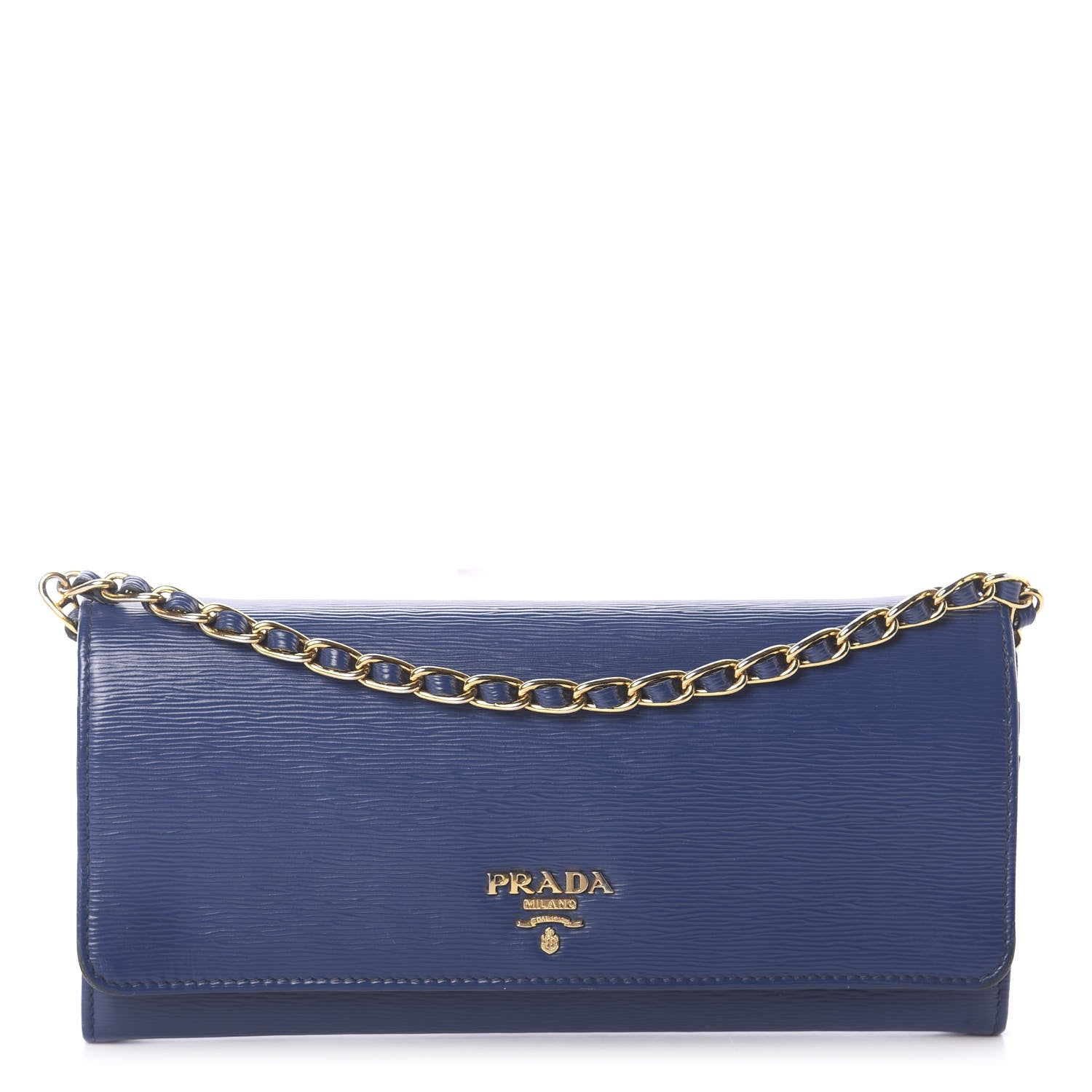 Prada Saffiano Metal Oro Chain Wallet Bleuette 1 of 10