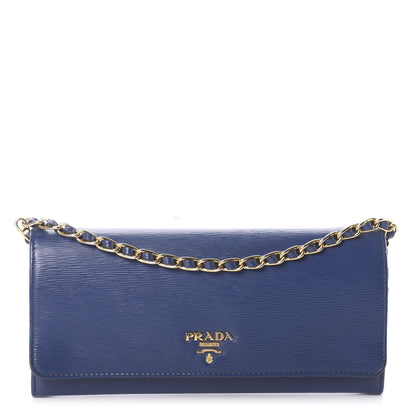 Prada Saffiano Metal Oro Chain Wallet Bleuette 1 of 10