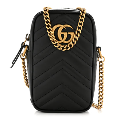 Gucci Calfskin Matelasse Mini GG Marmont Crossbody Bag Black 1 of 11