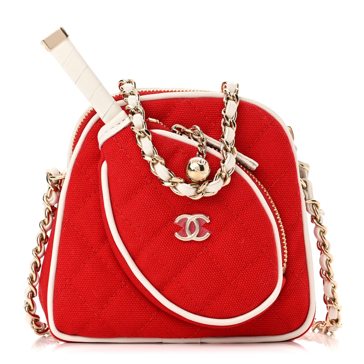 Canvas Calfskin Tennis Racket Clutch With Chain Red White