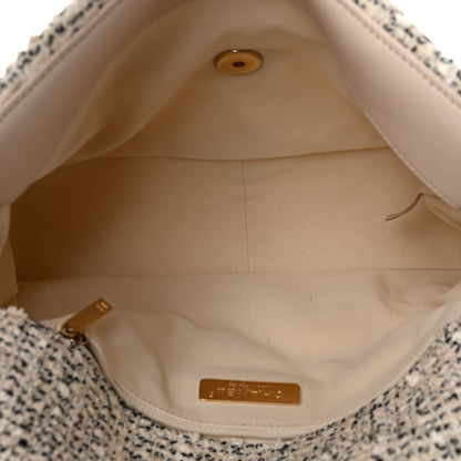 Chanel Tweed Quilted Large Chanel 19 Flap Ecru Black 5 of 10