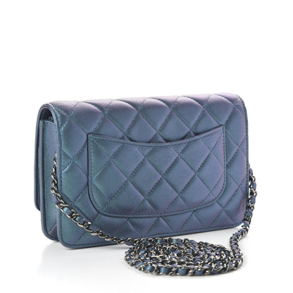 Chanel Metallic Lambskin Wallet On Chain WOC Turquoise 3 of 11