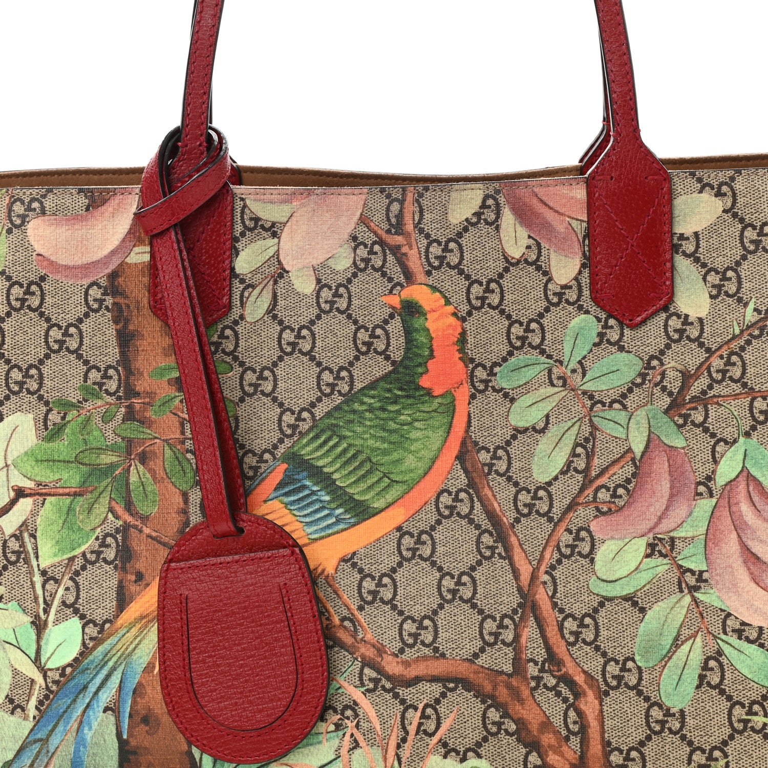 Gucci GG Supreme Monogram Tian Medium Shopping Tote Beige Multicolor Red 8 of 10