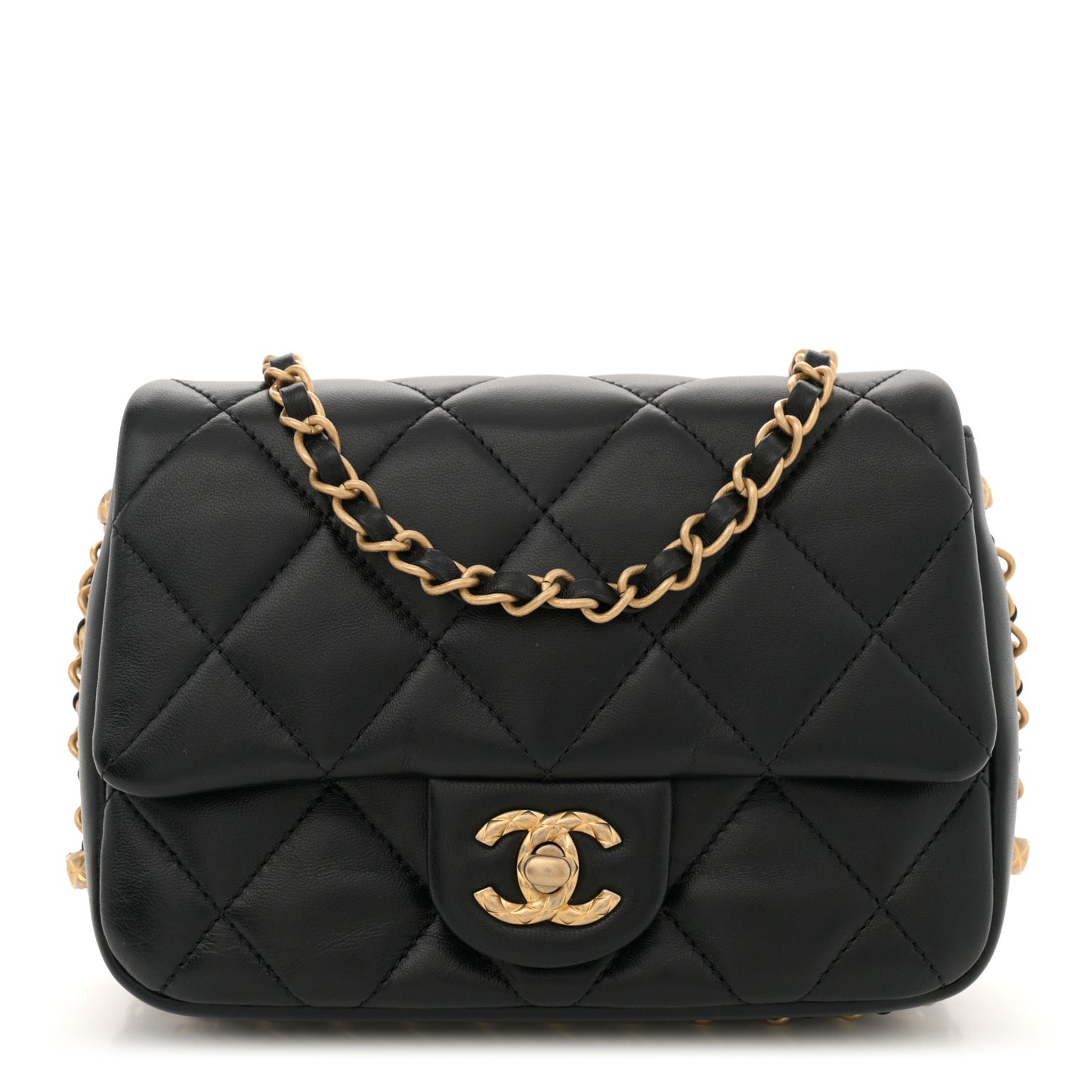 Lambskin Quilted Chain Around Mini Flap Bag Black