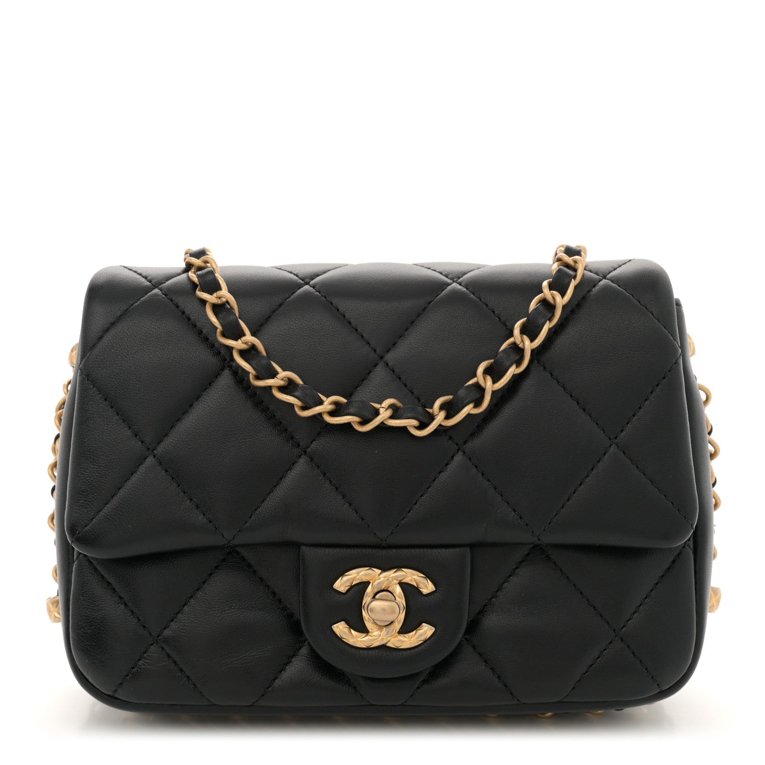 Chanel Lambskin Quilted Chain Around Mini Flap Bag Black 1 of 10
