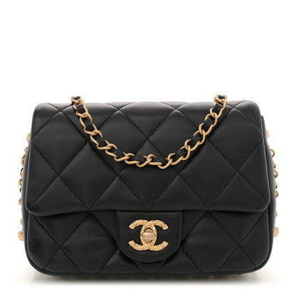 Chanel Lambskin Quilted Chain Around Mini Flap Bag Black 1 of 10