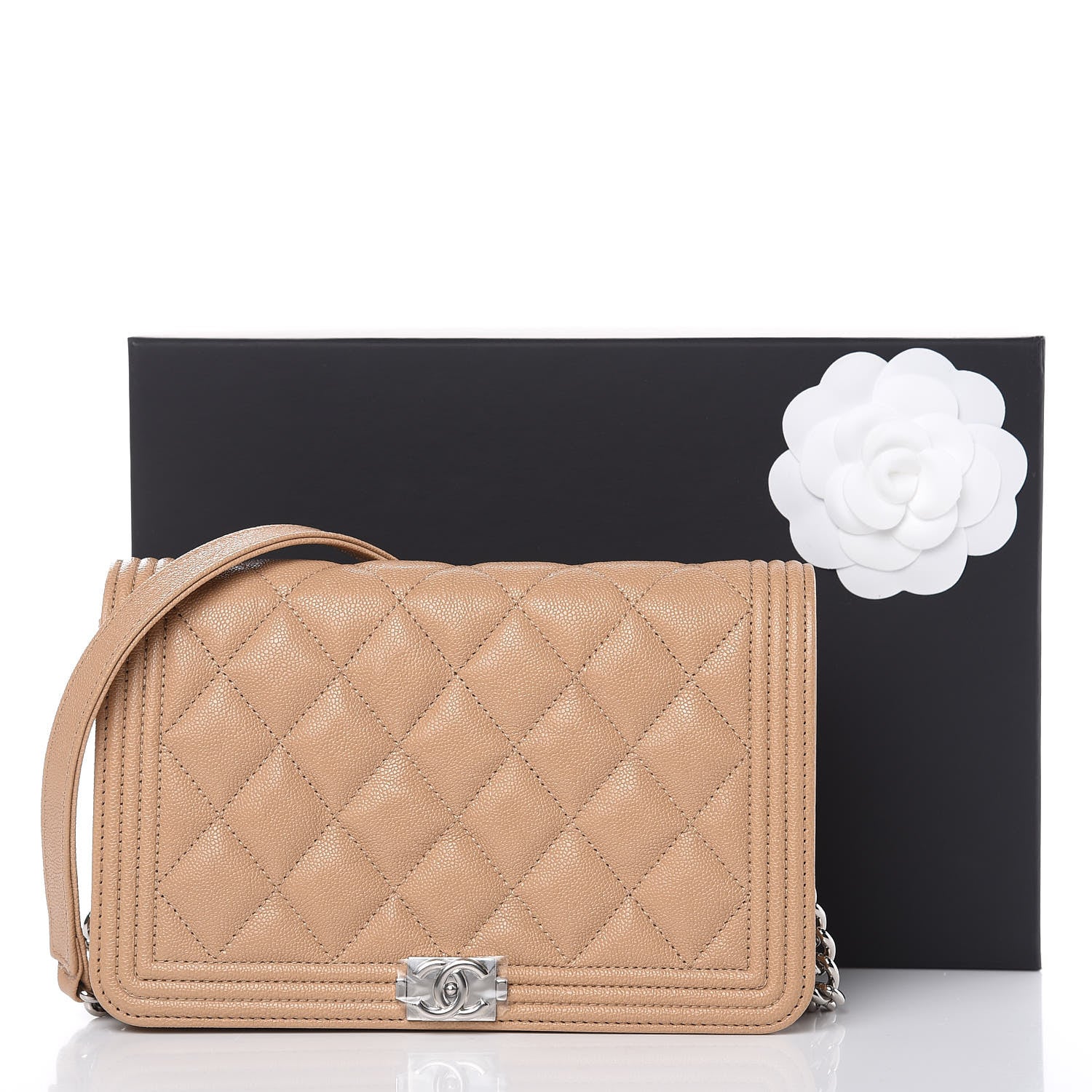 Chanel Caviar Quilted Boy Wallet On Chain WOC Beige 11 of 13