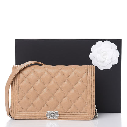 Chanel Caviar Quilted Boy Wallet On Chain WOC Beige 11 of 13