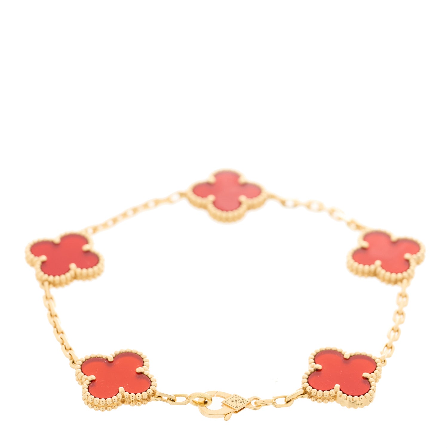 Van Cleef & Arpels 18K Yellow Gold Carnelian 5 Motifs Vintage Alhambra Bracelet 2 of 4